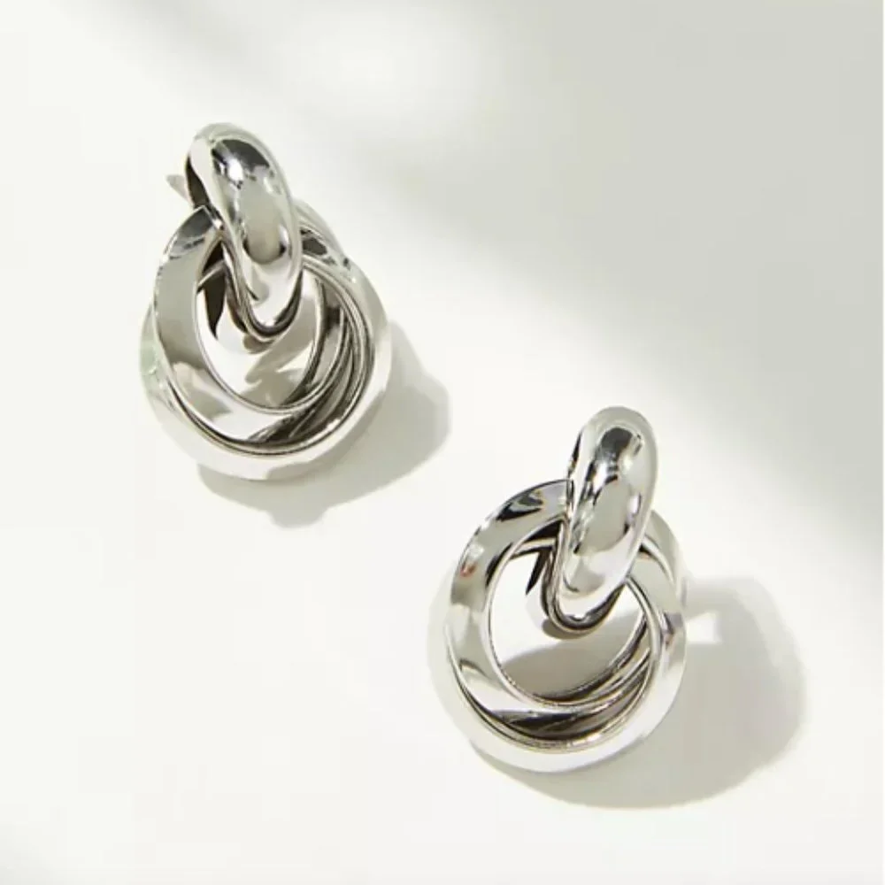 NEW ~ Anthropologie Small Silver Linked Earrings